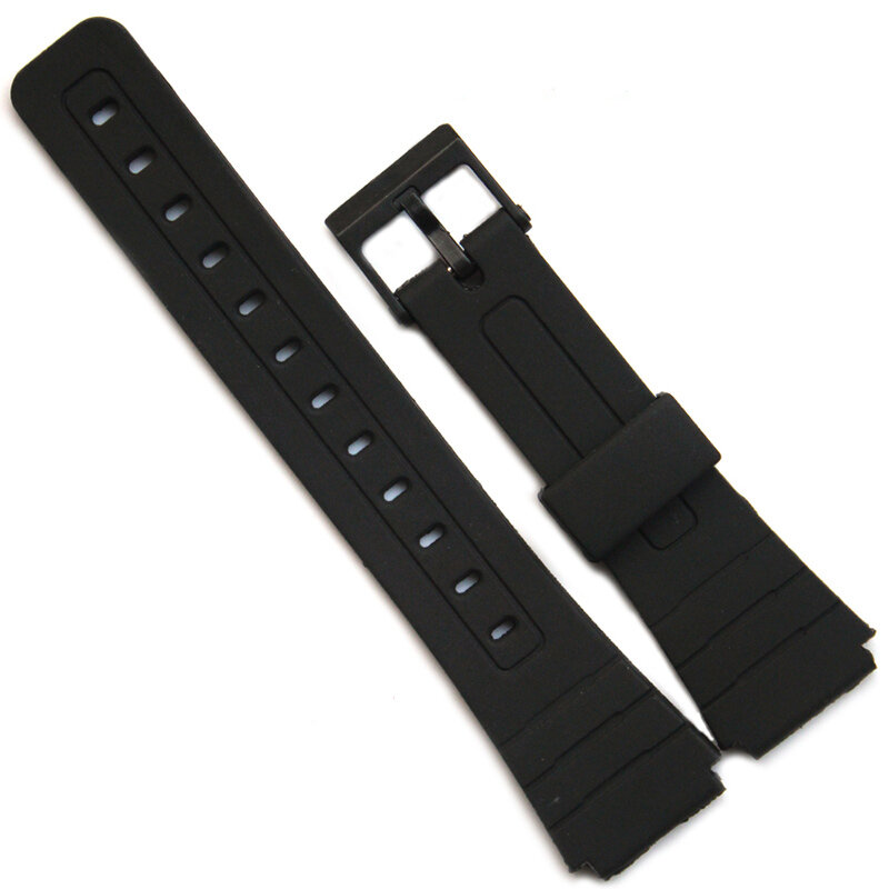Bracelet de rechange pour Casio F-91W, 18mm, en résine plastique noire, avec broches, boucle en métal, F91 F91W