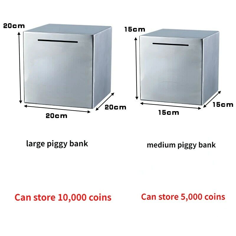 Creative Stainless Steel Coin Banknotes and Coins Can Only Enter Large-capacity Adult Children Anti-fall Piggy Bank