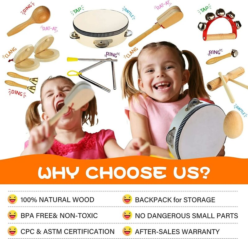 Instrumentos de percusión para niños pequeños, juguete de instrumentos de percusión para bebés, juego de juguetes musicales educativos para niños y niñas