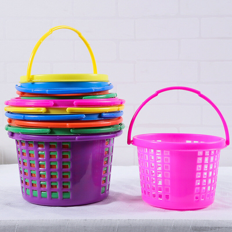 Cesta de Pascua de plástico para fiesta de Pascua, Mini cesta prefabricada con mango plegable, para niños y adultos