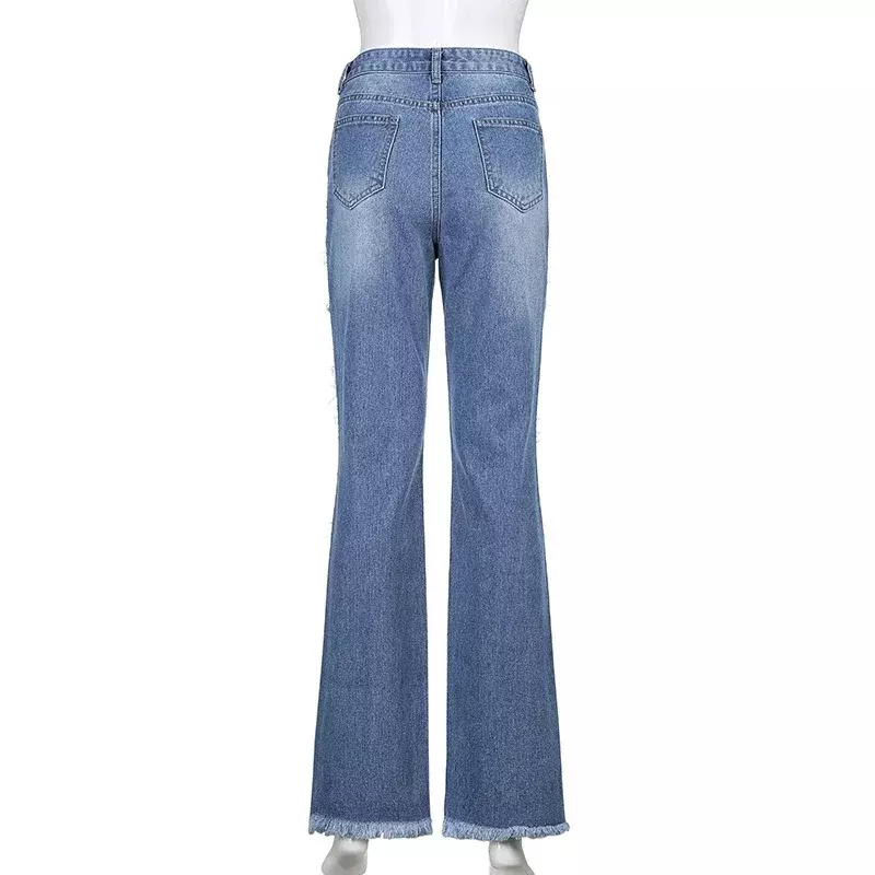 Узкие винтажные расклешенные джинсы Y2K, рваные джинсовые брюки с дырками, Женская мода 2024, весенние женские брюки с высокой талией, Капри в стиле Харадзюку