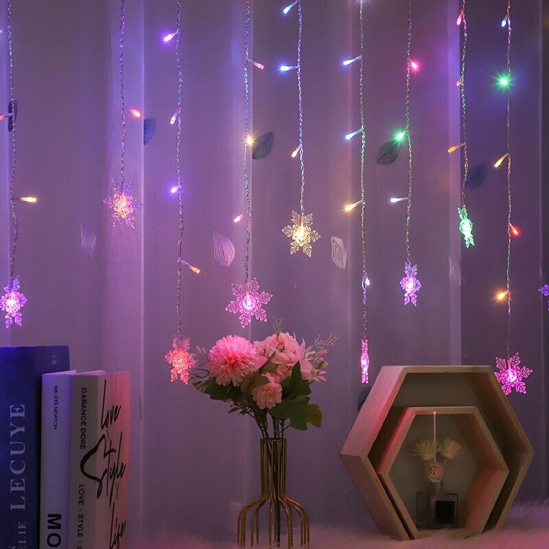 Cadena de luces LED de cortina de copo de nieve, guirnalda de Navidad y Año Nuevo, decoración para fiesta en casa, decoraciones de jardín, luces de hadas