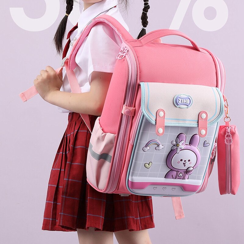 Tas sekolah dasar anak, tas sekolah anak SD, tas punggung motif kartun kelinci, ransel TK, tas sekolah anak-anak lucu, tahan air