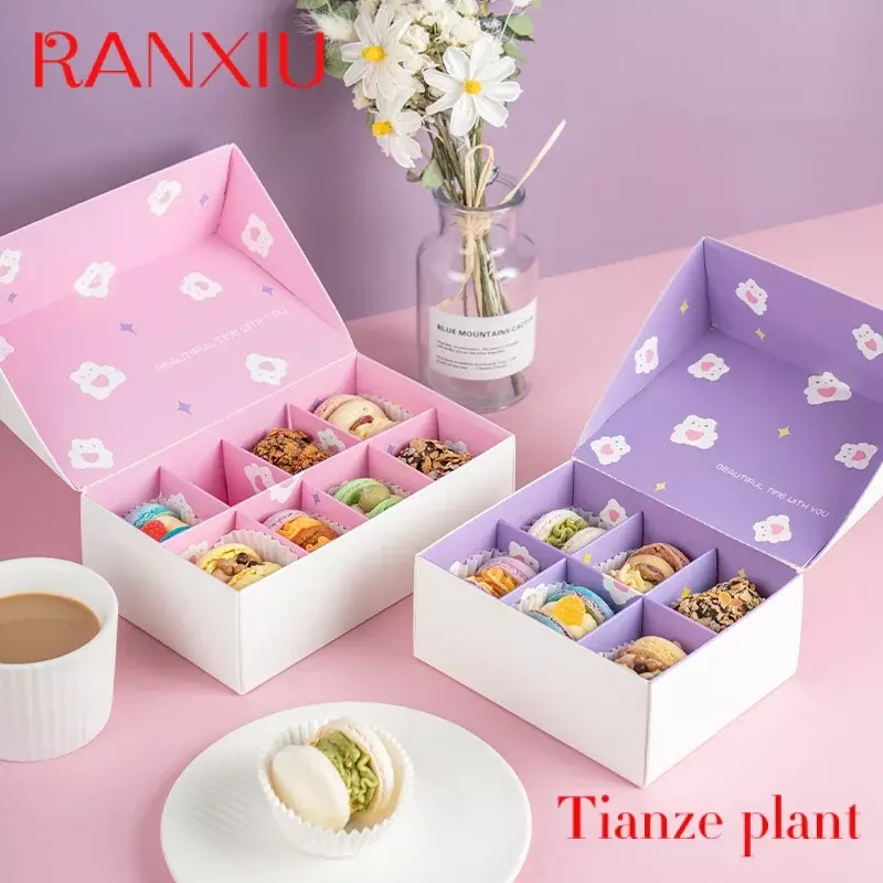 Custom Custom cheap cost printing box flip lis donut bakery cupcake macaron packaging gift boxes for food packaging with divider