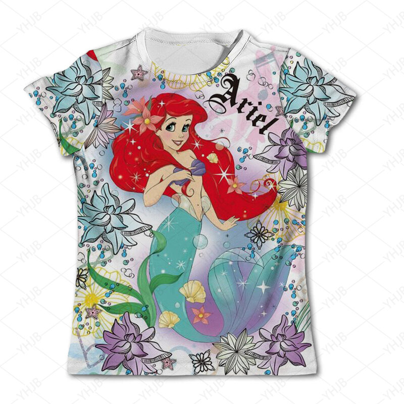 2024 Summer Fashion Mermaid T-Shirts Girls T-Shirts 3D Printing Ariel Princess T Shirts Kids Anime Short Sleeves Casual Top Tee