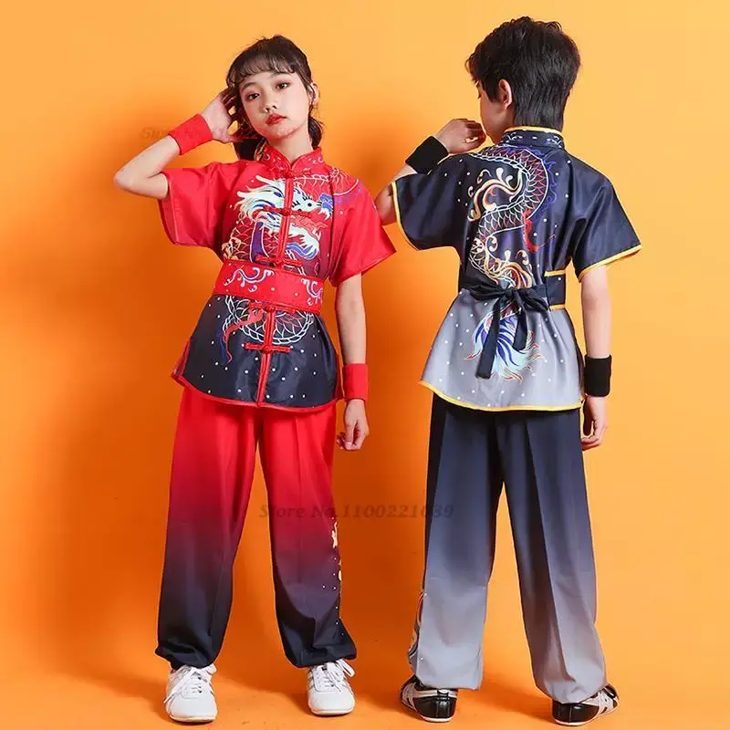 2024 nese ldren Tai Wushu Clothing Dragon Print Martial Arts Suit Kung Fu Uniform Wing Chun Shaolin nese Kungfu Set