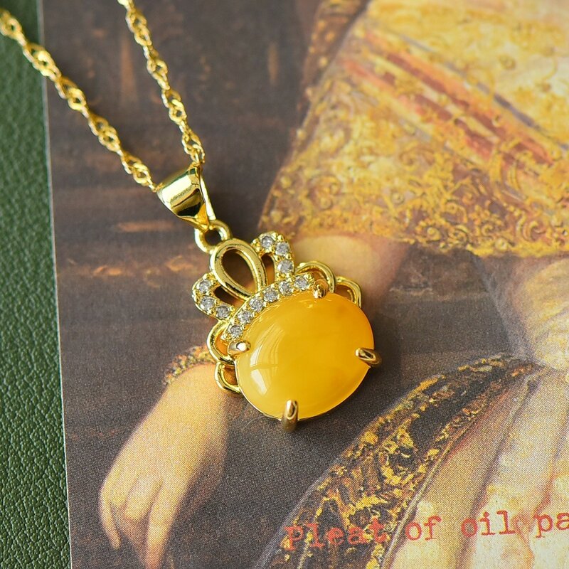 Collana di ambra naturale accessori per gioielleria raffinata da donna vera pietra preziosa curativa collane con ciondolo a corona di ambra baltica regali da donna