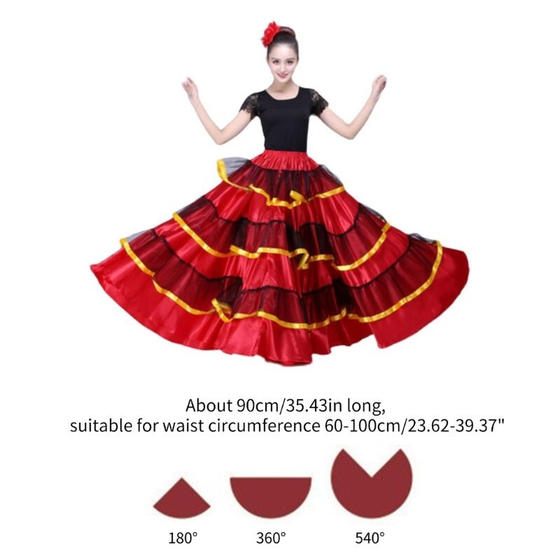 Y1UB Falda danza del toro español para mujer, falda danza del vientre, disfraz Flamenco oscilación