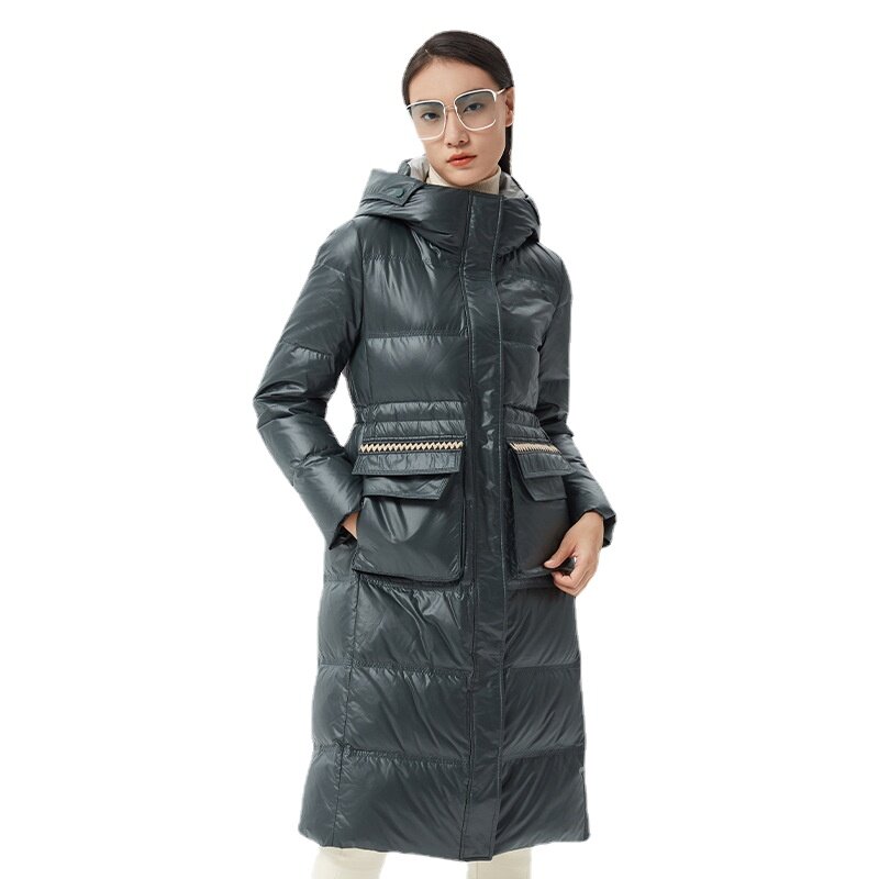 Mantel bawah Wanita Mode musim dingin baru 2023 mantel wanita Eropa kelas atas bertudung mantel putih bebek bawah parka mantel tebal panjang sedang