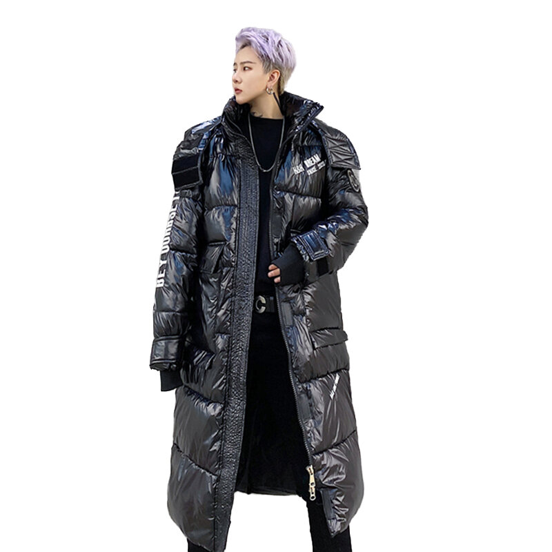 Casal algodão-acolchoado roupas masculinas grosso para baixo algodão com capuz grande algodão-acolchoado jaqueta na moda overknee longo inverno juventude casaco