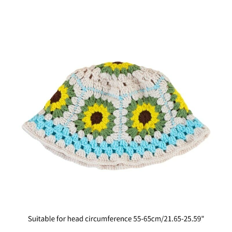 50JB Gehaakte bloem emmer hoed zomer emmer hoed gehaakte bloem vissershoed voor volwassen tieners huidvriendelijke woon-werk