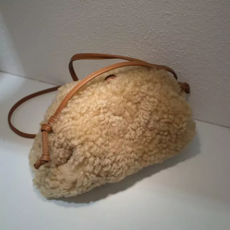 Новая сумка из овечьей шерсти в форме облака, милые плюшевые клатчи, корейский шик, миниатюрный дизайн, сумка через плечо, женский Хобо