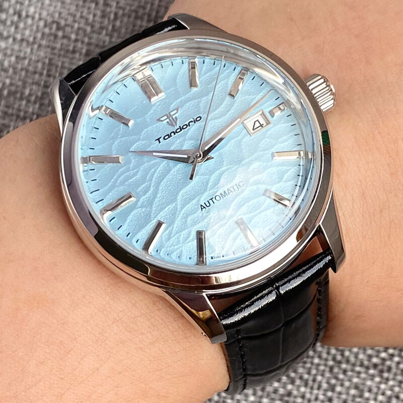 Relógio automático impermeável masculino, cristal safira de cúpula dupla, mergulho tandorio, relógio data, pulseira de couro, relógio de pulso com 200m NH35 GS
