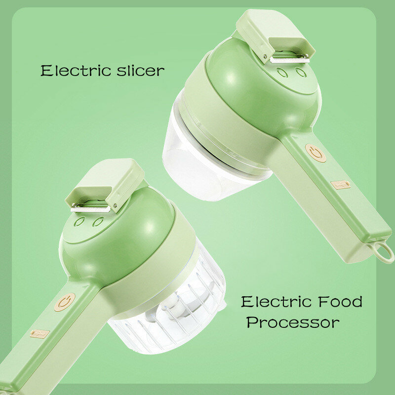 4In1 الكهربائية قطاعة الخضراوات مجموعة يده اللاسلكية الكهربائية الثوم الهريس أداة تقطيع الطعام آلة ترقيق اللحوم الغذاء قشر شريحة