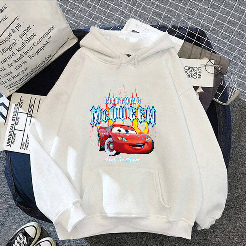 Cars Lightning McQueen Hoodies Women Vintage Jasmine Kawaii Hooded Pullover Clothes Cartoons Sweatshirt Harajuku Aesthetic Tops
