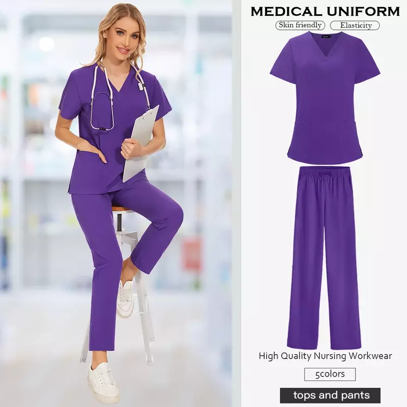 Uniforme de enfermeira para mulheres, Veterinária e Pet Shop, Scrubs Sets, Farmácia Saúde, Desgaste do trabalho médico, Uniformes de Spa Respirável, Moda Simples