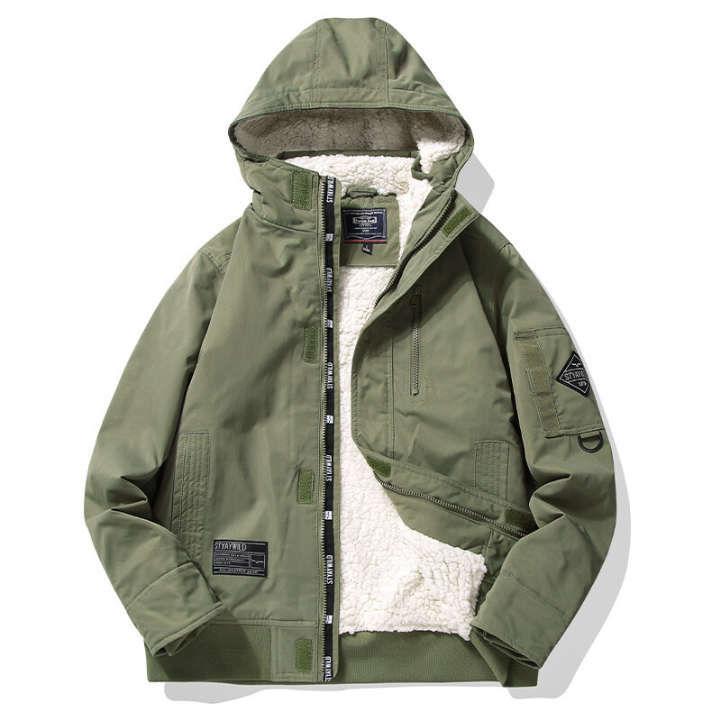 YOLANFAIRY 2024 Winter Jackets Men Parkas Men’s Padded Silk-like Cotton Jacket Man Fleece Thick Hooded Waterproof Outwear Coat F