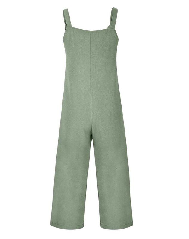 여성용 U넥 민소매 매듭 포켓 디자인 점프수트, 단색 서스펜더 점프수트, 2024 용수철 여름 신상 패션