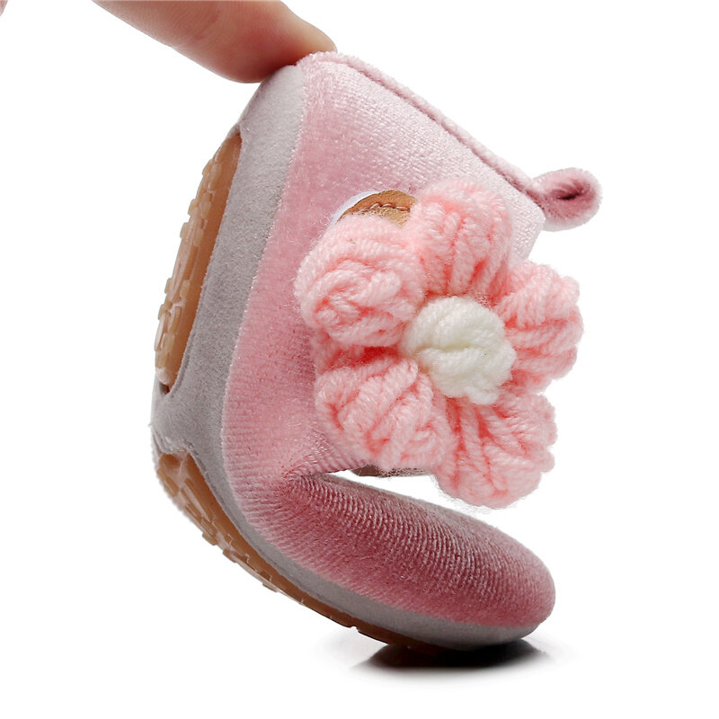 Blotona-zapatos planos antideslizantes para bebé y niña, calzado de terciopelo para vestido de novia, de princesa con flores, para cuna Infantil de 0 a 18 meses