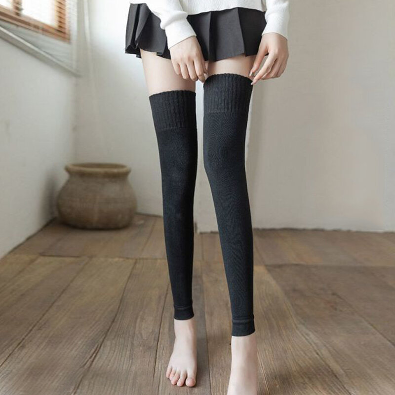 Calcetines largos por encima de la rodilla para mujer, medias ajustadas y gruesas, de Color sólido, para invierno, 2 piezas