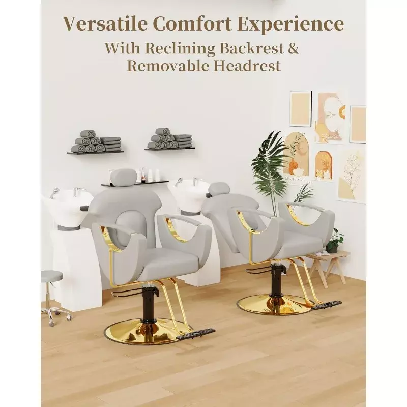 Silla de peluquería reclinable, sillón de Salón Dorado, giratoria, 360 grados, estilismo