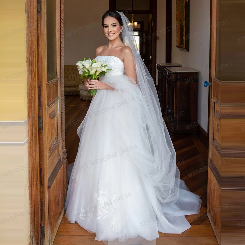 Klasyczne koronki tiulowe 2024 suknie ślubne damskie seksowne a-line bez rękawów aplikacje dla ukochanych księżniczki suknie ślubne Vestidos Novia