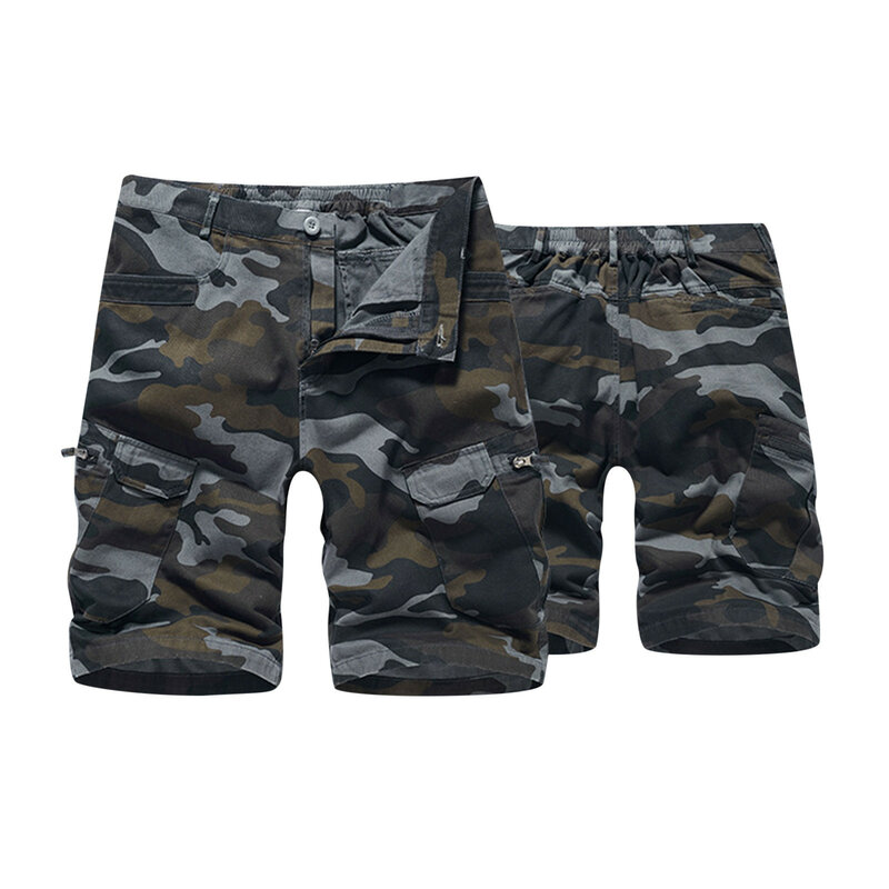 Summer Men Large Camouflage Fashion Shorts Multi Pocket Mid Waist Breathable Cotton Casual Comfortable Five Part Pants 2024