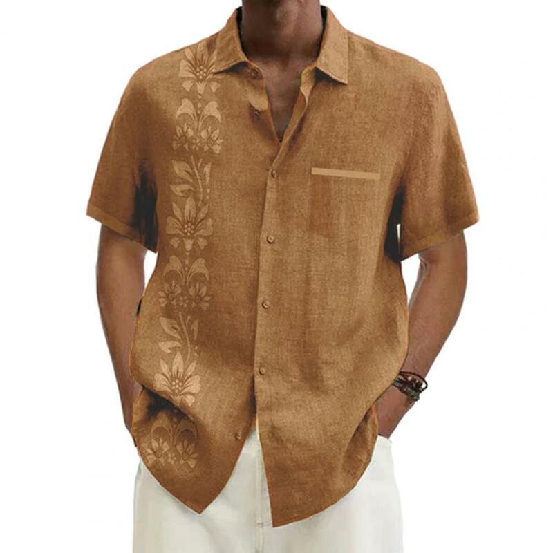 Camicia da uomo stampata camicia da uomo Streetwear con stampa floreale camicia con risvolto ampia con tasca applicata manica corta monopetto per l'estate