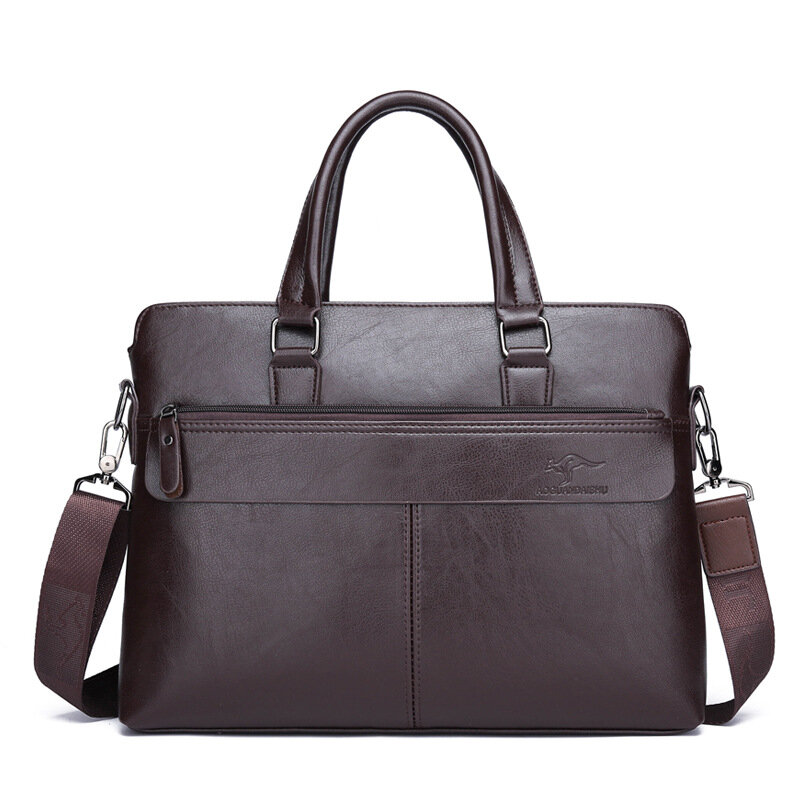 Luksusowa męska teczka w stylu vintage pozioma torebka z zamkiem błyskawicznym biznesowa torba na ramię PU skóra męska torba na laptopa