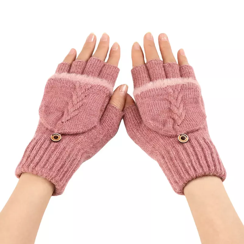 Fingers Free Wool Gloves Women Knitted Flip Fingerless Exposed Finger Thick Glove Mittens Winter Warm Thickening Women Mitts