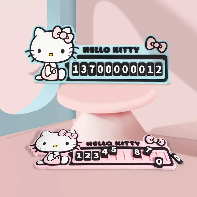 โมเดลรถ Kawaii บัตรจอดรถชั่วคราว Sanrio Hello Kitty สติกเกอร์รถยนต์ของฉัน Melody อุปกรณ์เสริมรถยนต์บัตรตัวเลขโทรศัพท์จำลอง