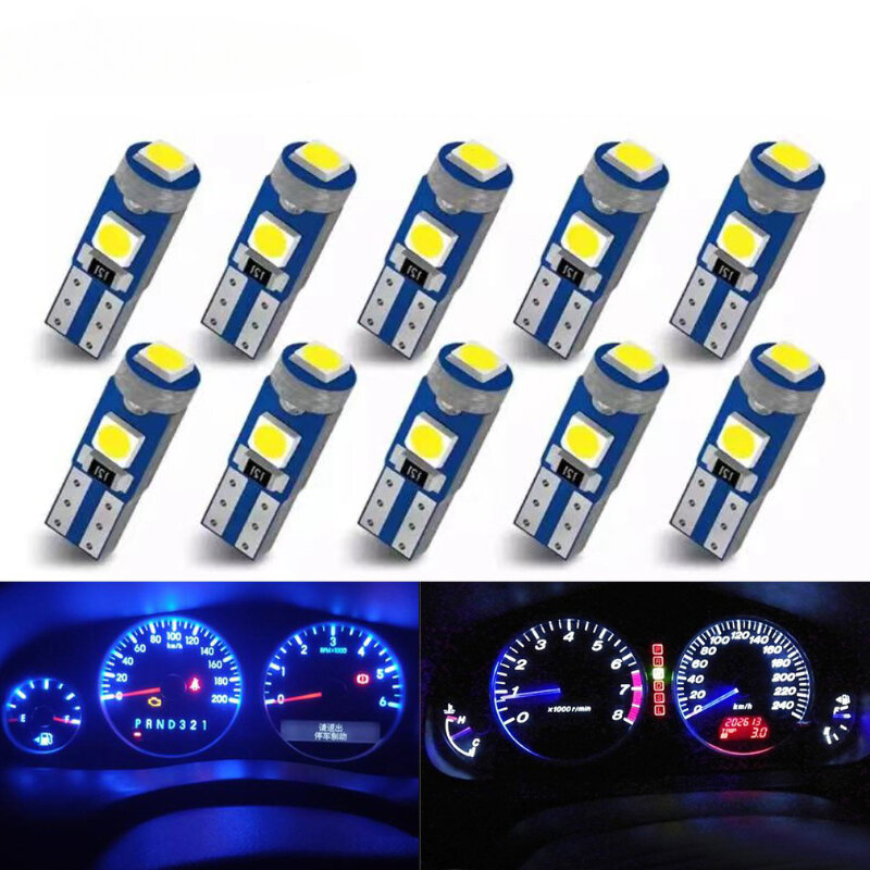 10Pcs T5 Led Bulb W3W W1.2W Led Canbus Car Interior Lights  Dashboard Colorful Indicator Wedge Auto Instrument Lamp 12V