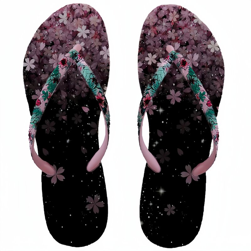 Flip Flops Female Summer Wear Low Heels Floral ins Clip Foot Non-slip Bathroom Bath Beach Swimming Low Heels Wear Slippers