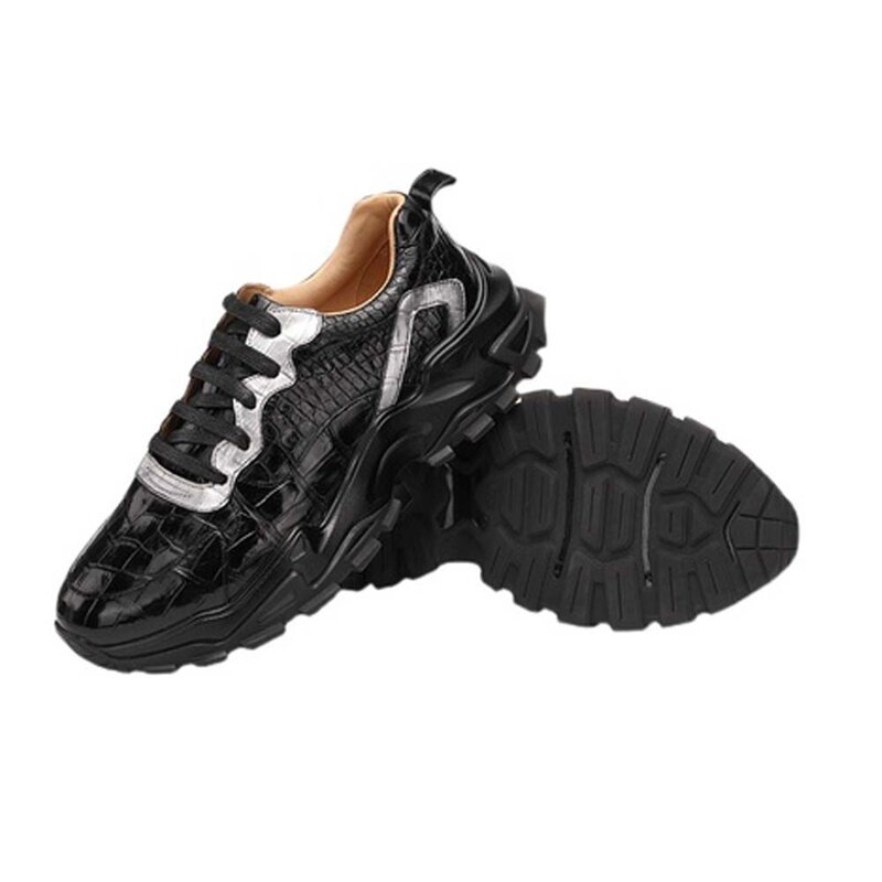 Hulangzhishi-zapatos informales de cabeza redonda para hombre, zapatillas cómodas y transpirables con piel de cocodrilo, para correr