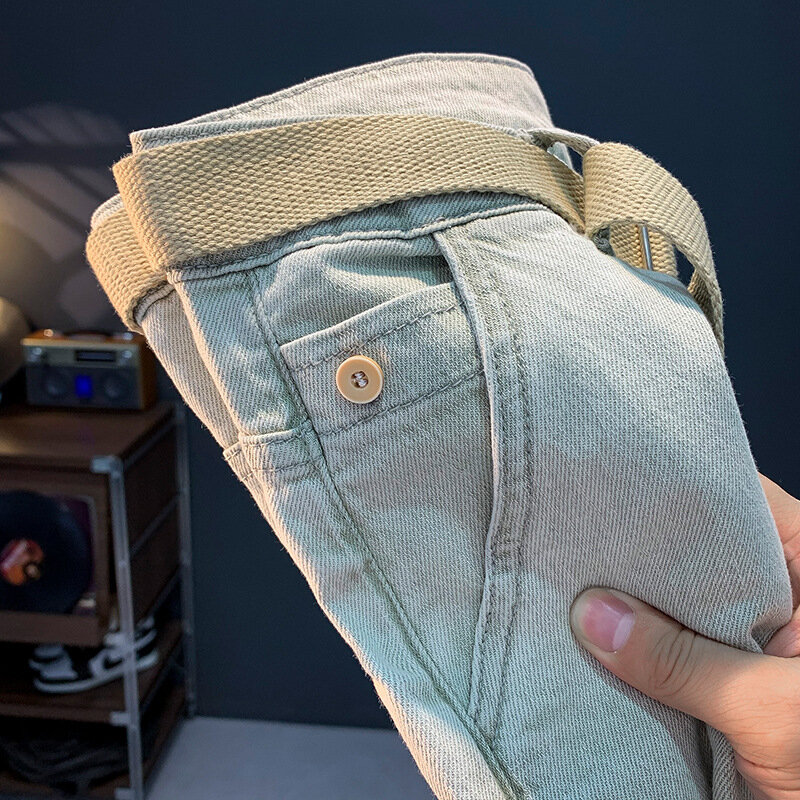 2024 Zomer Nieuwe Jeans Herenmodemerken Eenvoudige Vintage Casual Volledig Bijpassende, Luxe Slanke Pasvorm Taps Toelopende Broeken