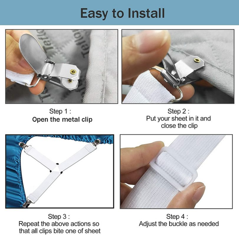 4 buah/set klip sprei elastis Grippers sabuk pengencang seprai penutup kasur selimut pemegang tekstil mengatur Gadget