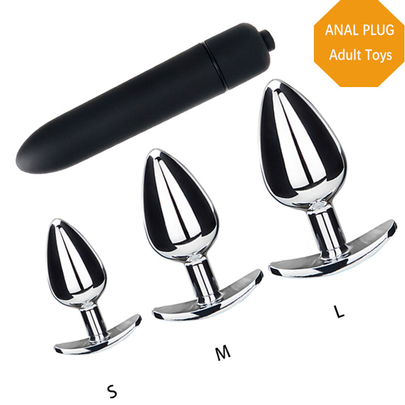 T Shape High Polish Anal Plug Vibrator Set Adults Games Stainless Steel Anal Bead For Women Butt Plug Stimulator Sex Products