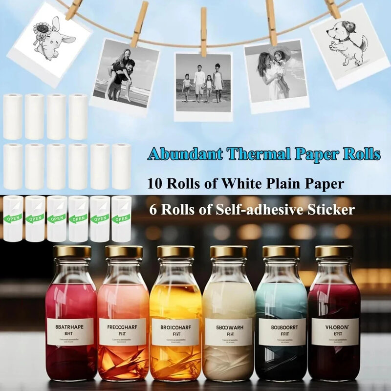 Thermo drucker papier Thermo aufkleber papier 16 Rollen Mini für tragbare Mini-Drucker 57x25mm für verschiedene Tinten lose Aufkleber drucker