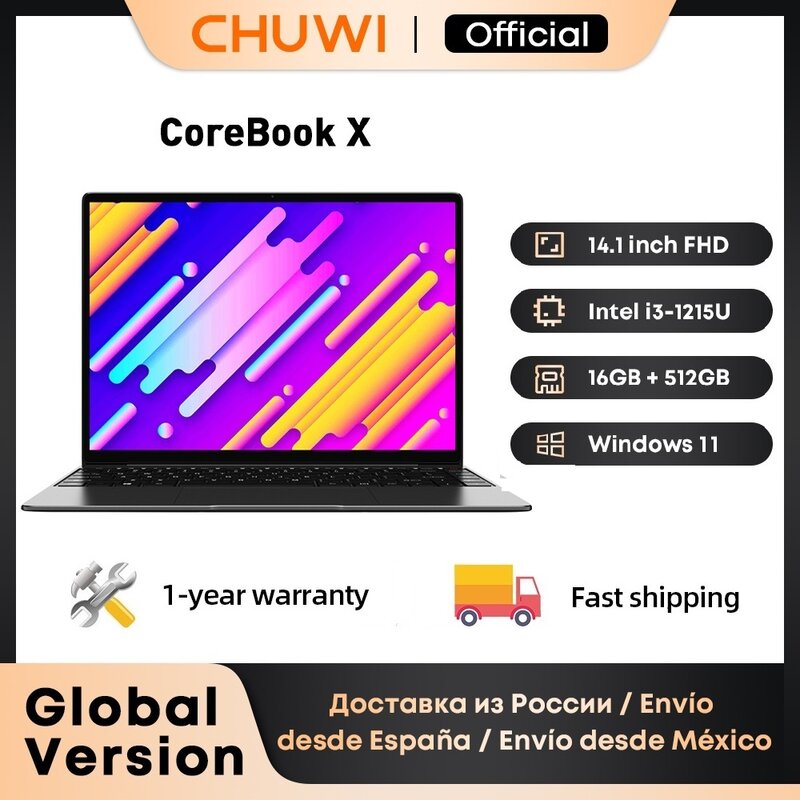 Laptop CHUWI-CoreBook X Gaming, Core i3, Geração 1215U, 14 ", Resolução 2160x1440, 16GB RAM, 512GB SSD, WiFi6, Computador com Windows 11