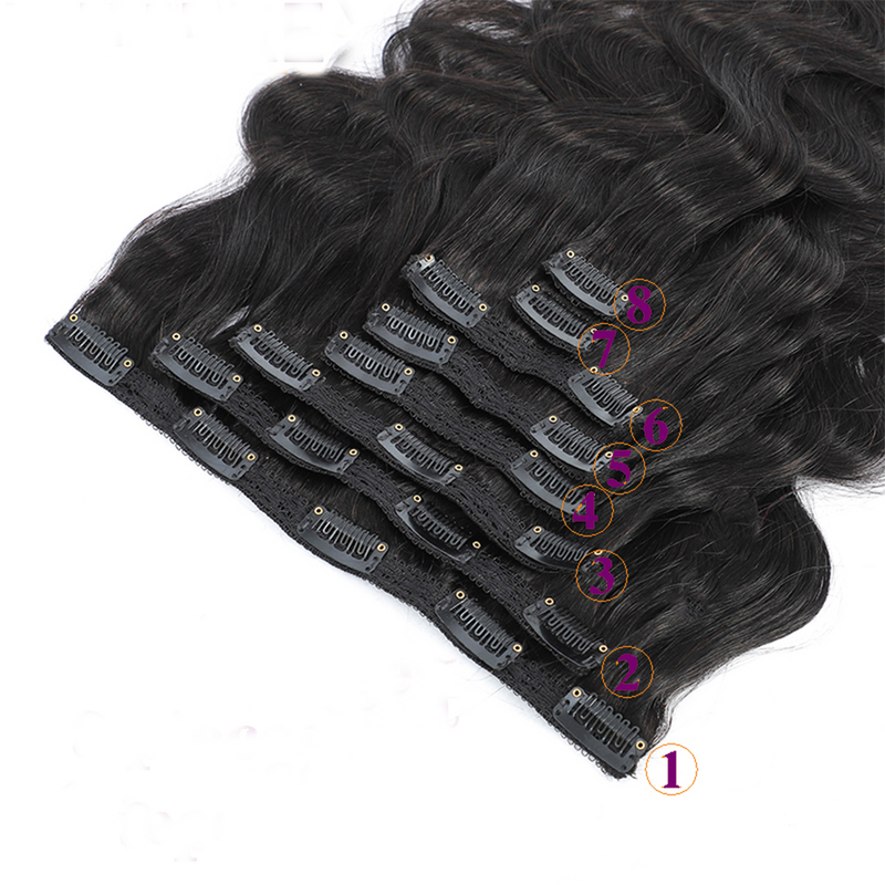 Clip In Hair Extensions Human Hair Brazilian Body Wave Clip In 8 Pcs/Set Natural Black Color Clip Ins Remy Hair 8-26 Inch 120G
