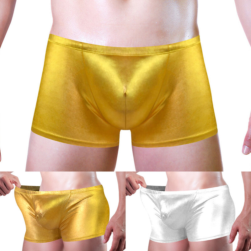 Sexy Men Boxer Seamless Oil Shiny slip Bugle Pouch Hip Lift Underwear Solid Quickly Dry Shorts Trunks mutande traspiranti
