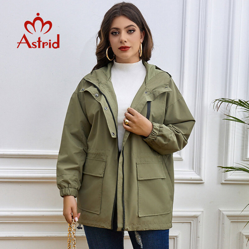 Astrid Spring Autumn Women's Trench Coat Women Jacket Plus Size Hooded Zipper Fashion Casual Windproof Overcoat Female Outerwear