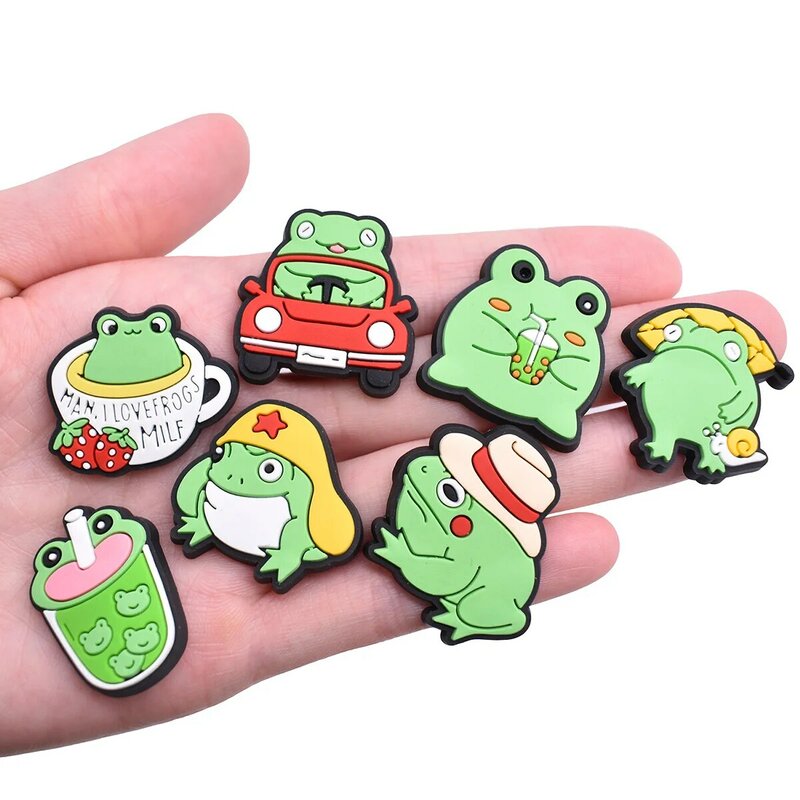 cute PVC 1pcs frog shoe buckle charms accessories decorations for sandals sneaker clog wristbands kids DIY gift