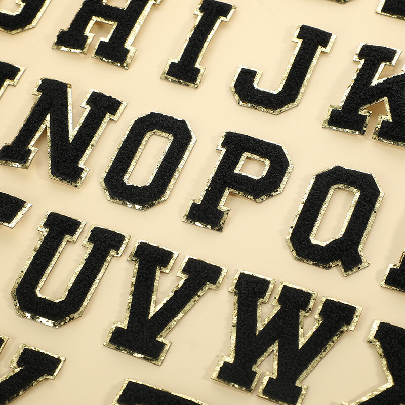 Chenille-アルファベット26文字のセット,DIYバッグと衣類,きらめくタオル,A-Zペースト,5.5 cm