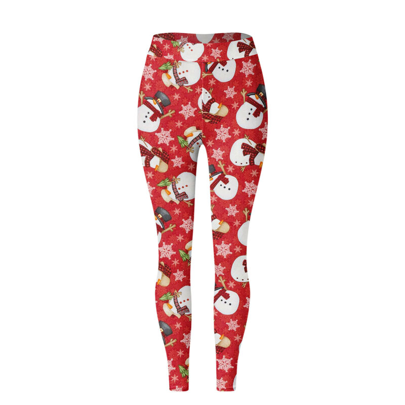 Leggings femininas com padrão natalino, calças de ioga com estampa floral de cintura alta, slim fit, altura do tornozelo, casual