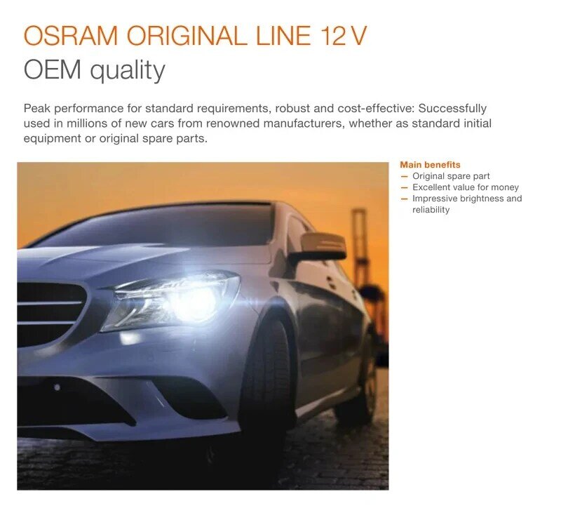 Osram-標準車のヘッドライト、フォグランプ電球、黄色の光品質10個、h1、h4、h3、h7、12v、55w、80w、100w、3200k、oem