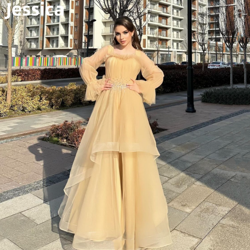 Jessica Elegant Long Sleeves Prom Dresses Luxury Beaded Women's Evening Dresses Formal Wedding Party Dresses Robes De Soirée2024