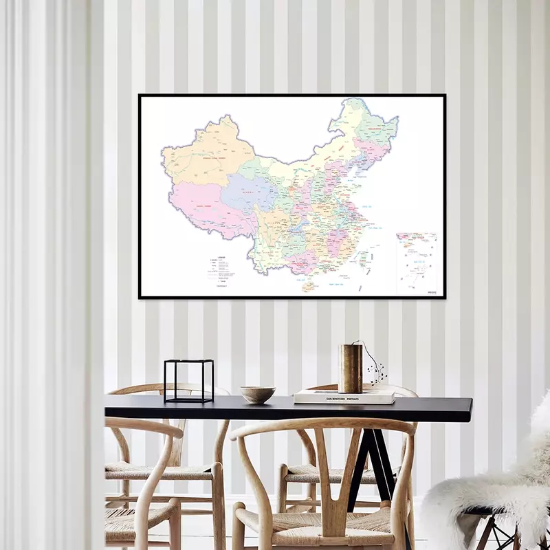 Toile imperméable la carte de la chine avec les pays voisins en anglais, décoration de la maison pour chambre à coucher, fournitures de salle de classe horizontales 594x420mm