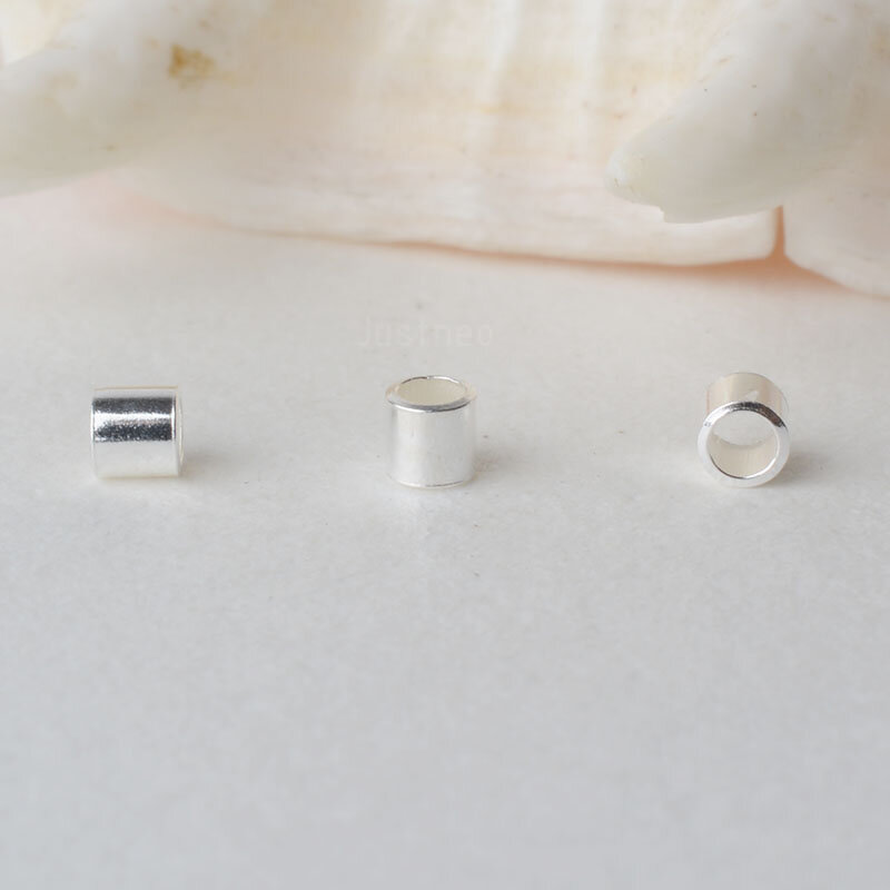 Cuentas de engarce sueltas hipoalergénicas de Plata de Ley 925, espaciador de tubos pequeños lisos de 2mm para fabricación de joyas