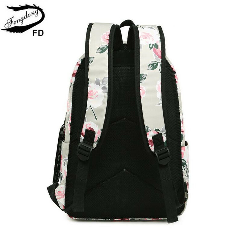 Fengdong-sacos escolares para meninas adolescentes, mochila de flor preta para crianças, mochila infantil, escola primária